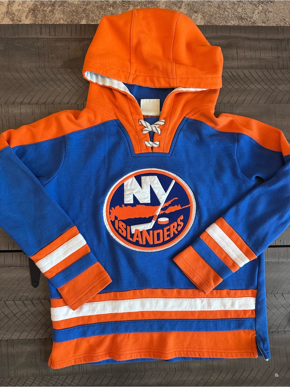 NHL Youth Blue and Orange NY Islanders Hooded Hockey Sweatshirt